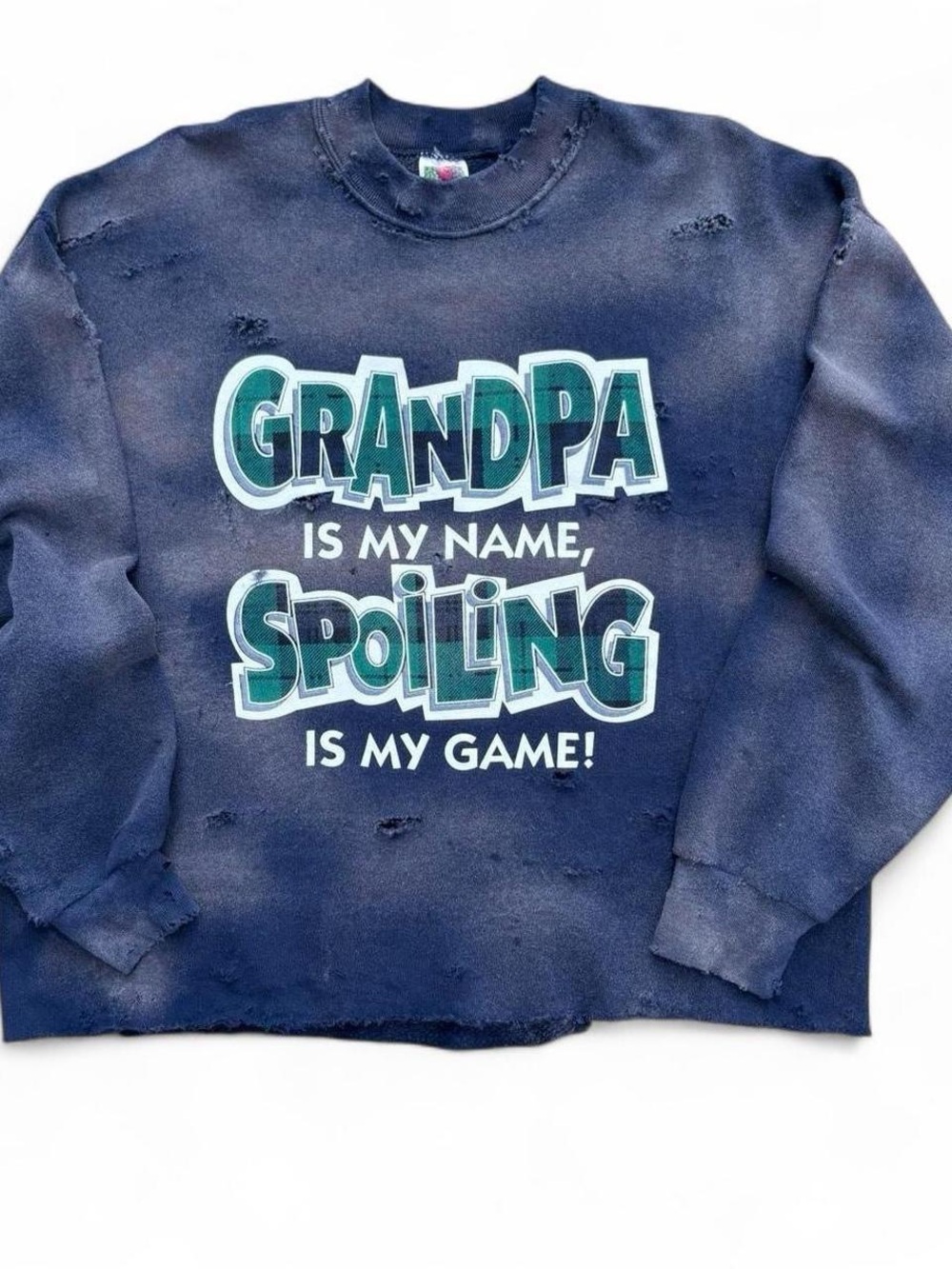 90s / y2k Crewneck Sweater Funny Grandpa Is My Name 24x26 L/XL Navy VTG USA Made